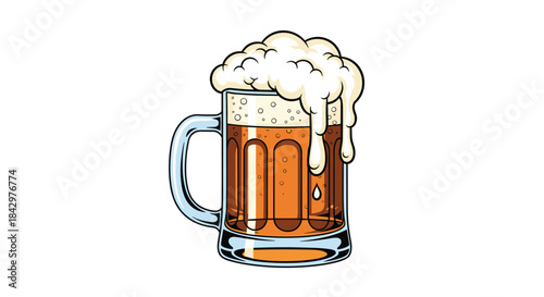 A mug of beer with a thick foam.