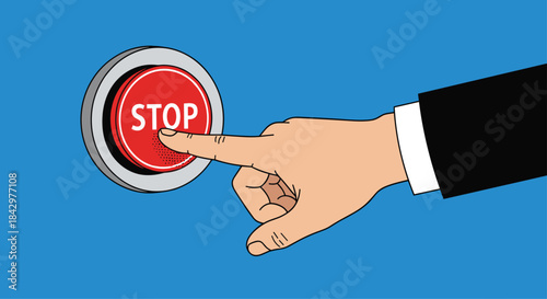 A hand pushing a stop button.