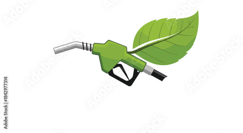 Eco-friendly fuel nozzle with a leaf, symbolizing green energy, sustainability and environment.