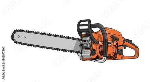 Illustration of a chainsaw for use in woodcutting and forestry operations.