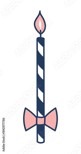 Burning birthday candle hand drawn illustration, isolated vector on transparent. Line art design. Christmas celebration, festival, carnival, party, anniversary clip art, element