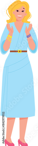 Celebrating woman praise gesture. Clapping happy person