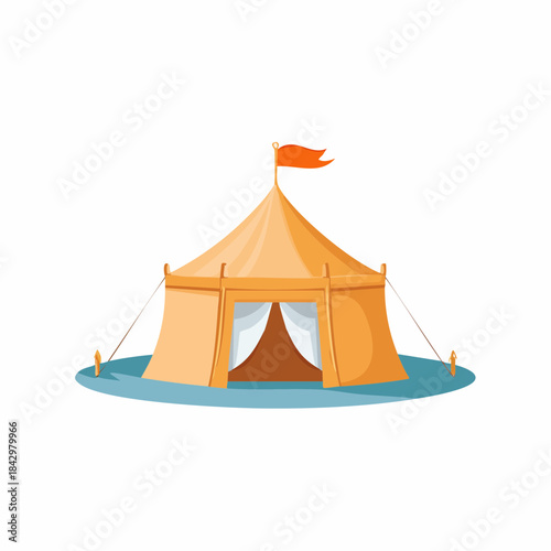 Colorful circus tent with a flag, vector illustration, festival event, fair decoration, isolated on white background