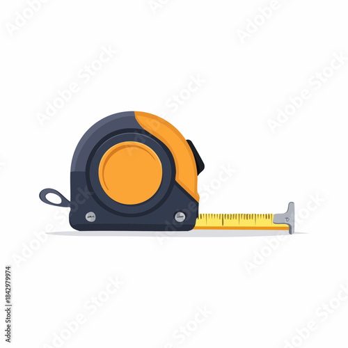 Tape measure icon illustration, industrial tool, home improvement equipment, measurement device, yellow retractable tape, DIY instrument