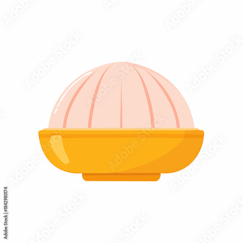 Dumpling in a yellow bowl, Asian cuisine, traditional cooking food concept, food illustration, culinary symbol, delicious meal, gourmet dish