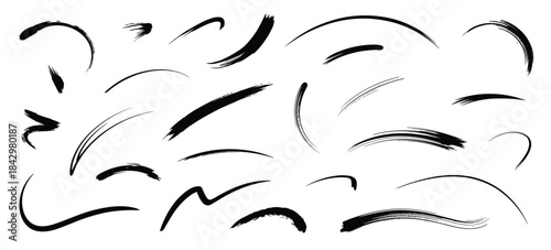 Bild auf Leinwand Collection of Black Ink Brush Strokes and Swirls on White Background abstract ar