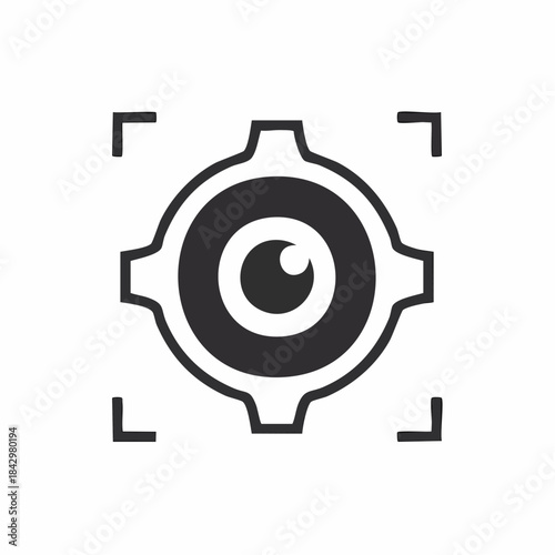 Camera Lens Focus Icon with Eye Design, Optical Technology and Surveillance Symbol