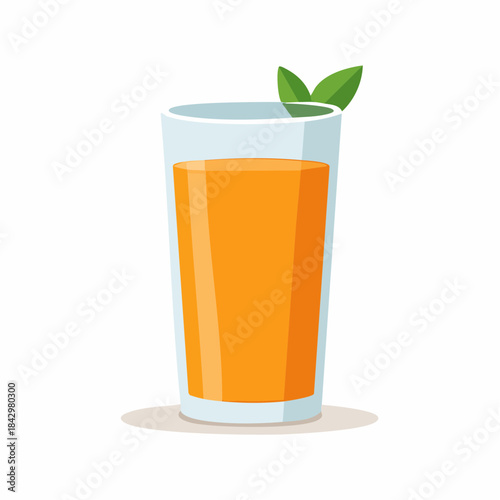 Refreshing Orange Juice in a Glass with Green Leaf, Drink, Healthy Food