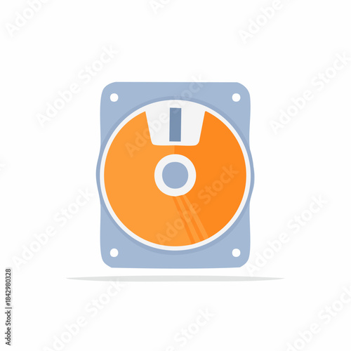 Illustration of a vintage floppy disk a data storage format featuring orange disk retro computer technology
