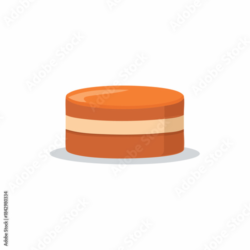 Cartoon Style Illustration of a Orange Round Layer Cake with Light Filling on a White Background
