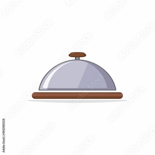 Elegant Silver Cloche with Wooden Base for Food Presentation Service Icon Illustration