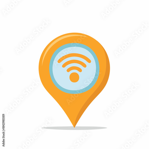 Location Pointer with Wifi Symbol Indicates Internet Hotspot Connectivity