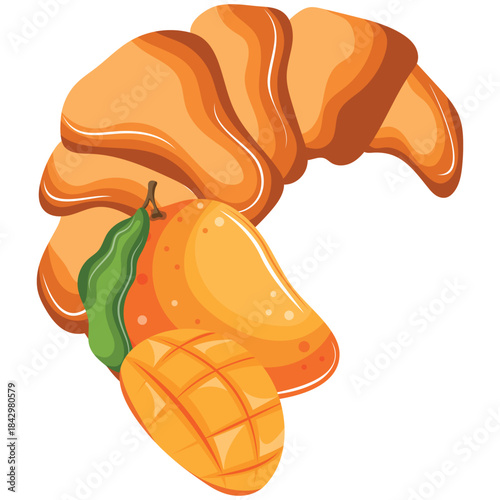 icon-label indicating the flavor of the filling for a baked croissant, namely mango flavor, for menus and various food designs