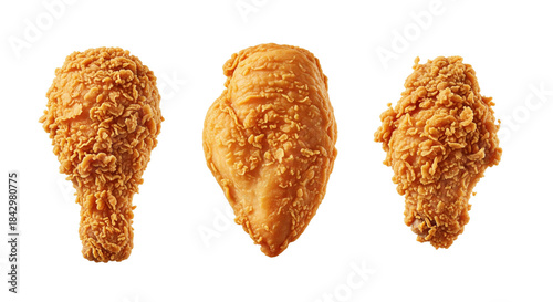 three fried chicken isolated on white background