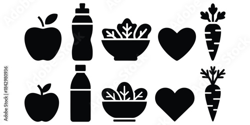Hand drawn flower and plant set with coffee cup vector icons illustration
