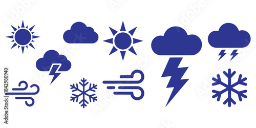 Weather and winter icon vector set in blue circle style for web and design use