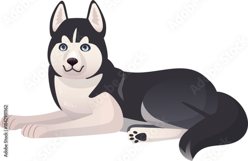 Laying husky cartoon mascot. Cute pet dog