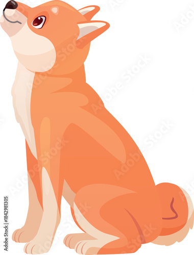 Dog in sitting pose. Cartoon shiba inu breed