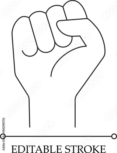 Raised Fist Line Art Icon, Revolution and Empowerment Symbol Vector Illustration