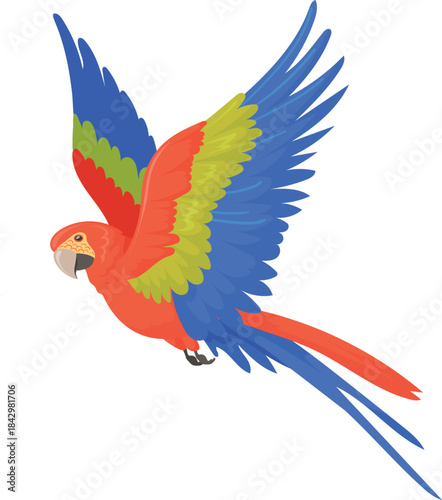 Flying macaw. Color feather parrot. Exotic animal