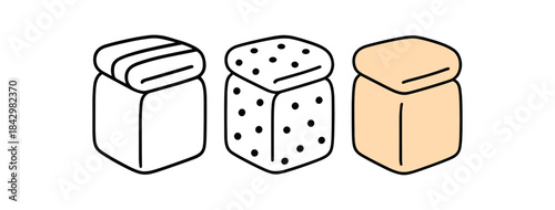 Flat vector illustration duvet covers folded with simple dot and plain pattern soft rounded forms clean outline one black and white flat version one outline version one color version cozy