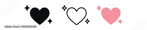 baby heart icons three simple heart with tiny icons one flat solid monochrome one thin black outline black and white one full color flat icon pink or mint