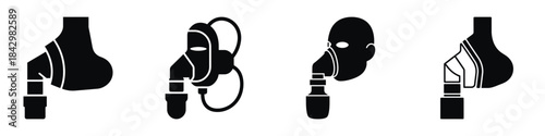 Oxygen Mask Vector Icons Set – Medical Breathing Apparatus Silhouette Illustrations for Hospital, Healthcare, Emergency, Respiratory Therapy, and Patient Care Design