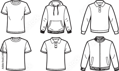 "Shirt Icon Set – T-Shirts, Polo Shirts, Buttoned Shirts, and Casual Wear Vector Designs"