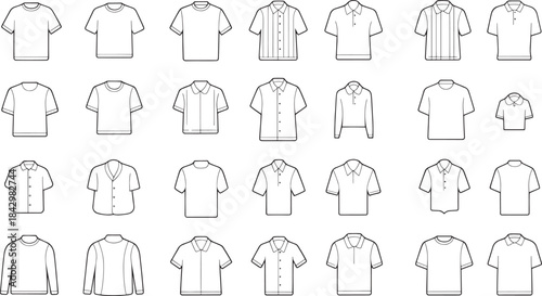 "Shirt Icon Set – T-Shirts, Polo Shirts, Buttoned Shirts, and Casual Wear Vector Designs"