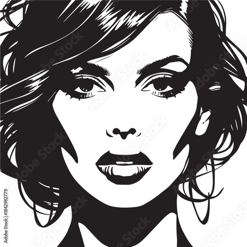 Bold Black Beauty: A striking monochrome portrait of a woman captures the elegance with stark contrasts and exquisite detailing. This artistic expression radiates confidence and sophistication.