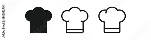 chef hat icons three chef hat icons one flat solid monochrome one thin black outline black and white one full color flat icon white with soft shadow
