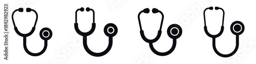 Stethoscope Vector Icons Set – Medical Instrument Silhouette Illustrations for Doctor, Healthcare, Hospital, Clinic, Nursing, and Heart Examination Design