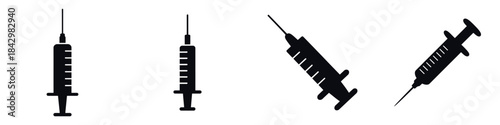 Syringe Vector Icons Set – Medical Injection and Vaccination Equipment Silhouette Illustrations for Healthcare, Hospital, Doctor, Nurse, and Treatment Design