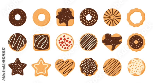 A collection of illustrated cookies with various shapes and decorations.
