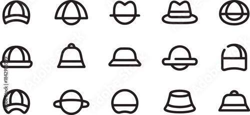 "Baseball Cap Icons – Set of Black Caps, Sport and Fashion Icon Vectors"