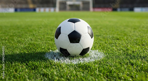 Soccer Ball on the Penalty Spot in a stadium, ready for a penalty kick. A tense and crucial moment in football.