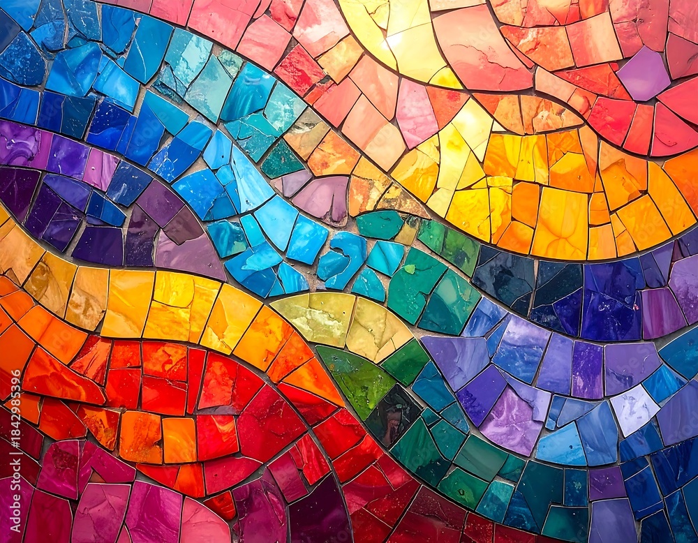 Fototapeta premium Colorful mosaic tile pattern creates a vibrant and artistic background surface