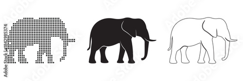 Three distinct elephant illustrations showcasing different artistic styles and textures.