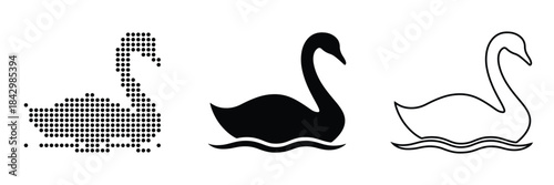Graceful swan icons representing different artistic styles on water