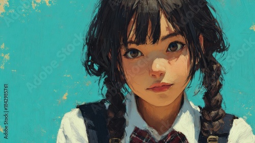 Student walking on school grounds with backpack in hand during a sunny day, focused gaze and relaxed expression on her face