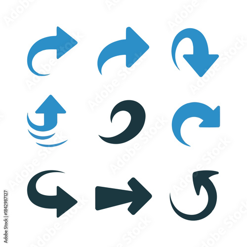 PrinSet of Glossy Refresh and Recycle Arrows. Modern Curved Vector Icons for Undo, Redo, Reply, and Updatet