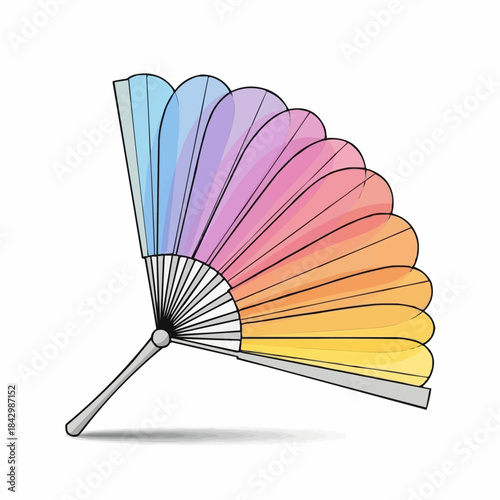 Rainbow folding hand fan illustration