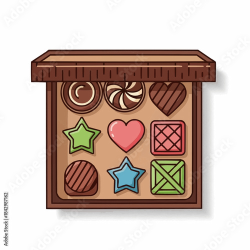 Box of assorted chocolates with various shapes and fillings