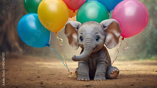 baby elephant with balloons