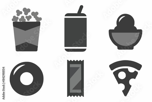 Variety of tasty food and drink icons in modern style