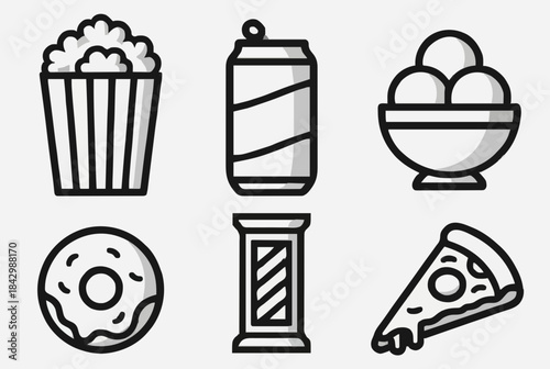 Tasty snacks and drinks icons