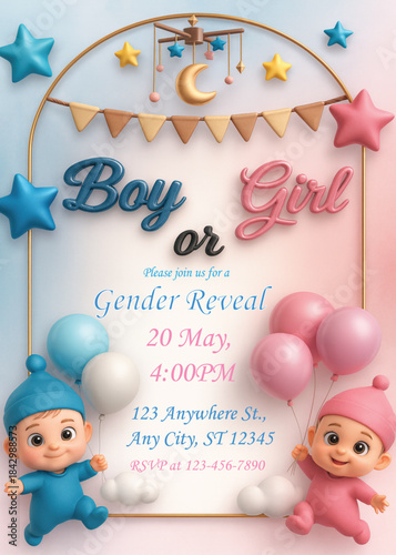 Classic Pink and Blue Gender Reveal Invitation – Timeless Baby Party Card