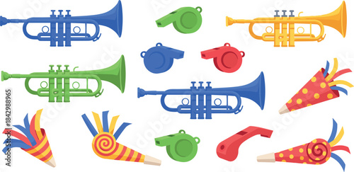 Colorful Party Horns and Whistles for Celebrations and Festive Events
