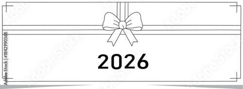 Elegant minimalist design for the year 2026 featuring a classic gift bow ribbon and decorative frame ideal for holiday greetings annual celebrations and future event planning