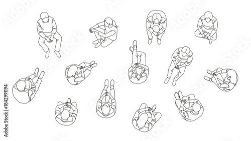Collection of various yoga poses in simple line drawings